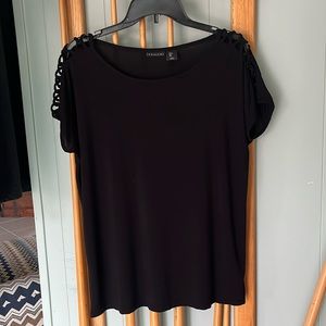 Tahari Crisscross Lace Up Shoulder Detail Top (L)